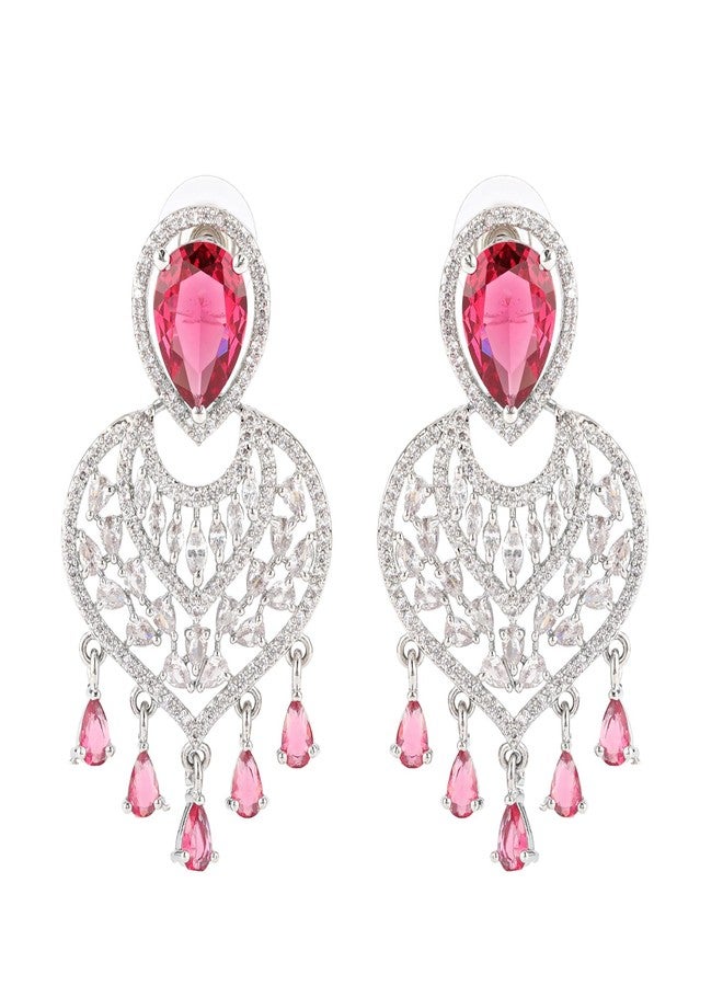 Voylla Sparkling Elegance Red Velvetamerican Diamond Earrings For Women, CZ Earrings, Wedding, Western, Stylish, Valentine's Day Gift, Gift For Women & Girls - Image 4