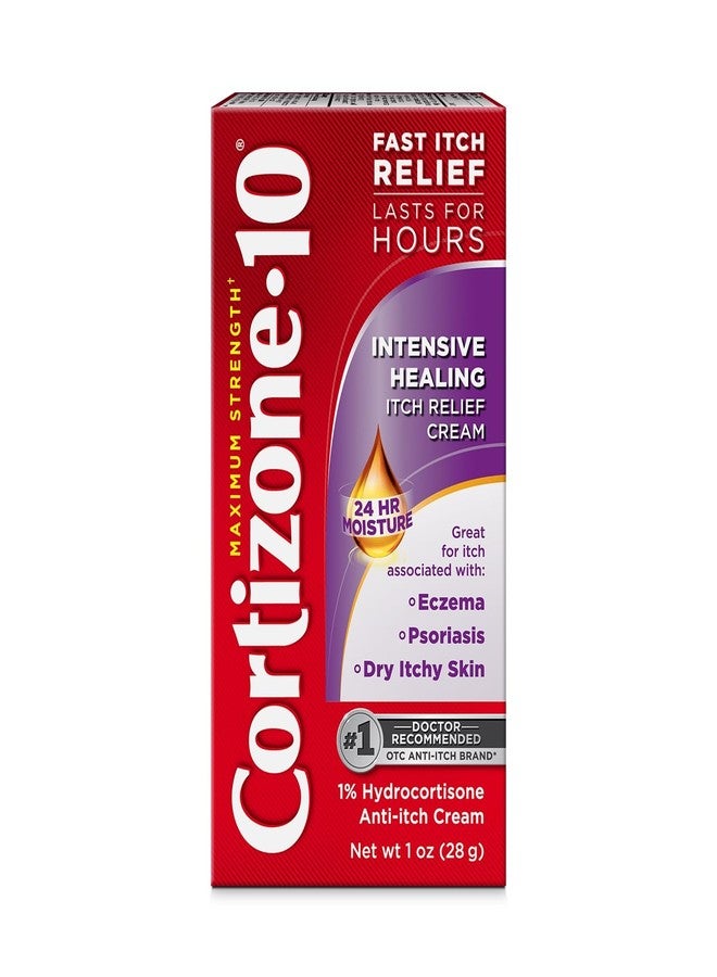 Cortizone 10 Cortizone-10 Maximum Strength Intensive Healing Itch Relief Cream, 1% Hydrocortisone, Fast-Acting, Anti-Itch Cream for Bug Bites, Rash, Eczema, Psoriasis, Poison Ivy, Oak, Sumac & More, 1 oz - Image 1