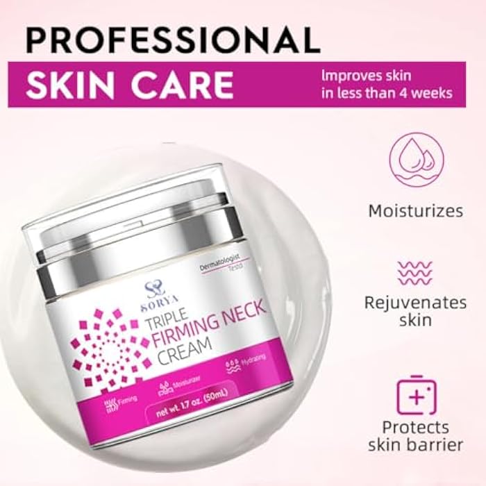 SORYA Neck Firming Cream - Natural Anti-Aging Facial Moisturizer with Retinol Collagen & Hyaluronic Acid - Day & Night Anti-Wrinkle Cream - Firming, Hydrating Face Cream - Image 4