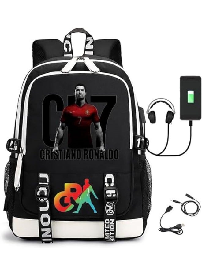 CR7 Football Backpack,Teenage Backpack Students Bookbag Outdoor Daypack With USB charge Port Backpack Laptop Bag for Boys Girls - Image 1