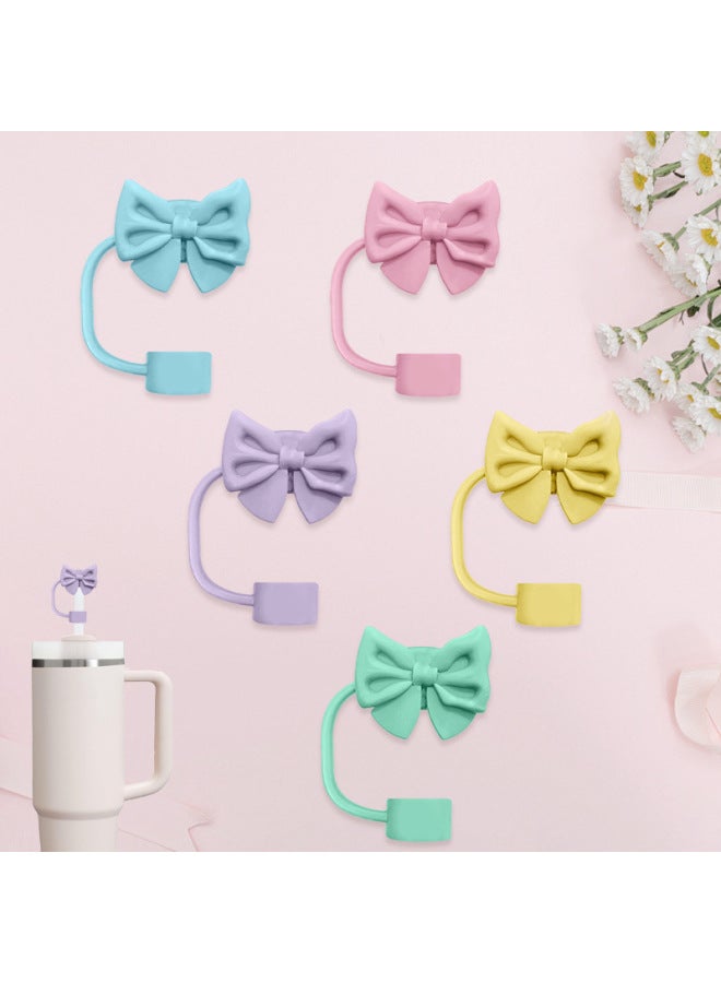 Bowknot Straw Cap Cute Creative Stanley Cup 10mm Straw Dust Cover Food Grade Silicone Cross-border New-Color:10mm Purple Butterfly  - Image 3