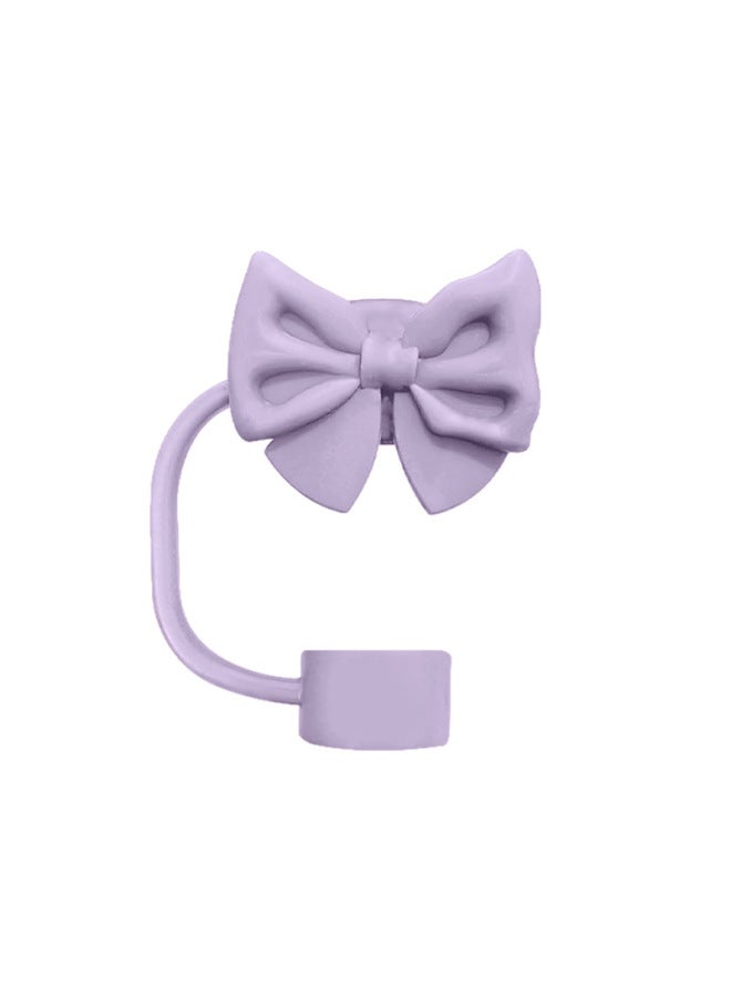 Bowknot Straw Cap Cute Creative Stanley Cup 10mm Straw Dust Cover Food Grade Silicone Cross-border New-Color:10mm Purple Butterfly  - Image 1