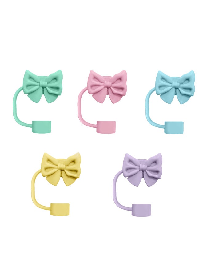 Bowknot Straw Cap Cute Creative Stanley Cup 10mm Straw Dust Cover Food Grade Silicone Cross-border New-Color:10mm Purple Butterfly  - Image 4