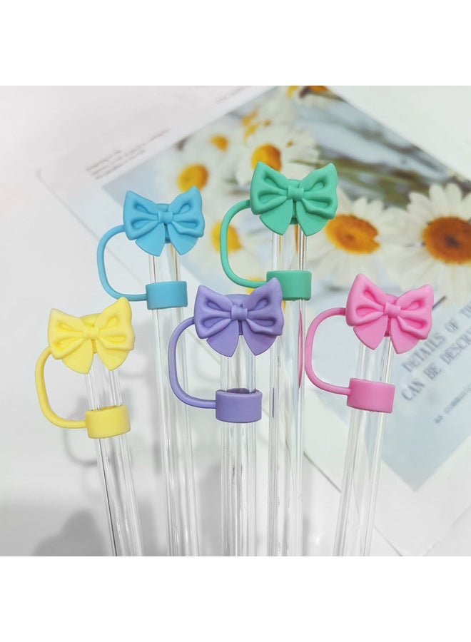 Bowknot Straw Cap Cute Creative Stanley Cup 10mm Straw Dust Cover Food Grade Silicone Cross-border New-Color:10mm Purple Butterfly  - Image 2