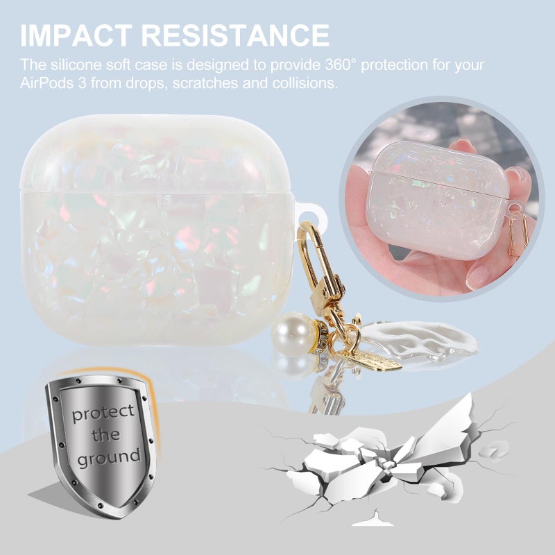 Shiny Shell Pattern Earphone Case with Pearl Chain for Earbuds 3 Protective Travel Cover - Image 5