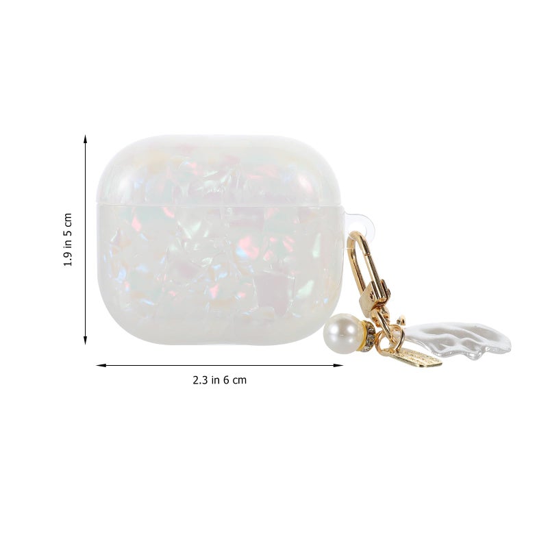 Shiny Shell Pattern Earphone Case with Pearl Chain for Earbuds 3 Protective Travel Cover - Image 3