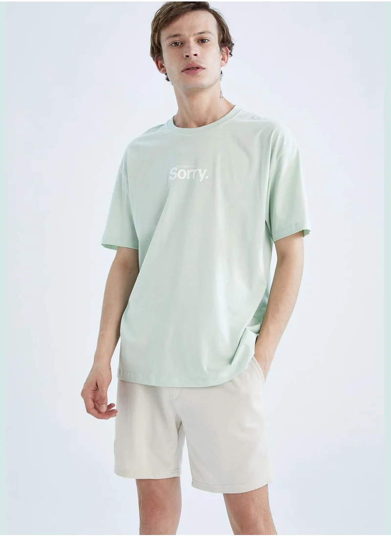 DeFacto Boxy Fit Short Sleeve Minimal Slogan Print T-Shirt