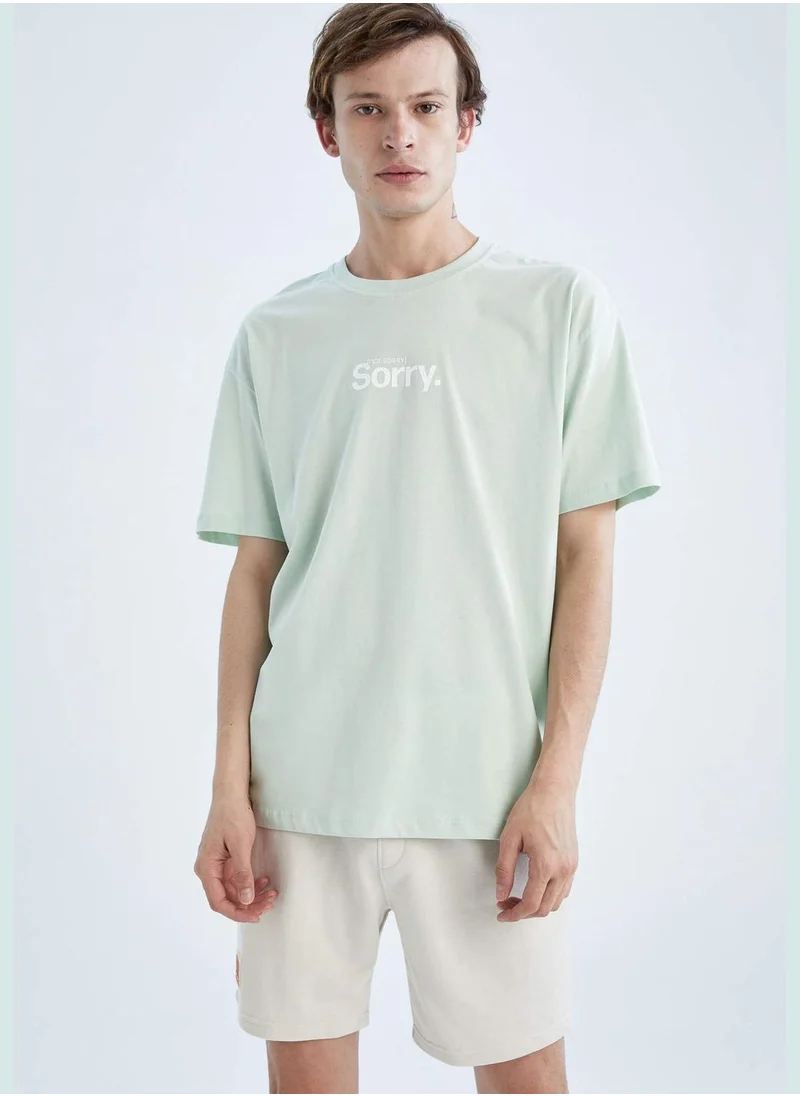 DeFacto Boxy Fit Short Sleeve Minimal Slogan Print T-Shirt