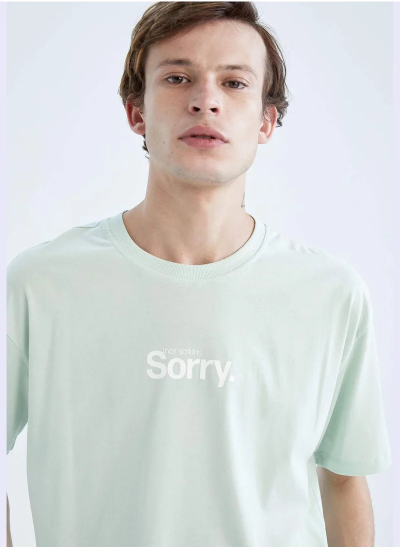 DeFacto Boxy Fit Short Sleeve Minimal Slogan Print T-Shirt