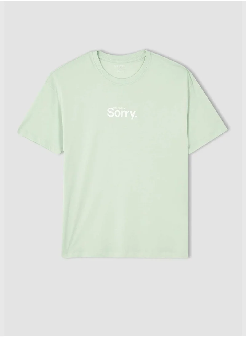 DeFacto Boxy Fit Short Sleeve Minimal Slogan Print T-Shirt