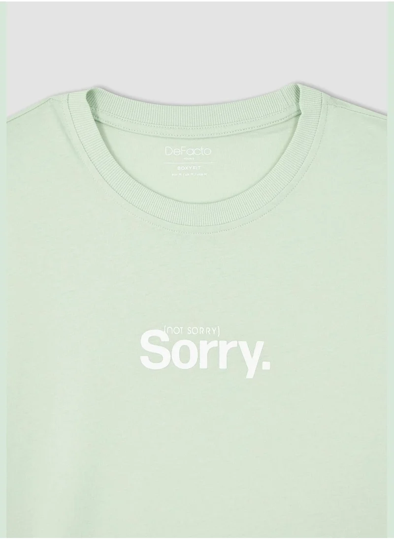 DeFacto Boxy Fit Short Sleeve Minimal Slogan Print T-Shirt