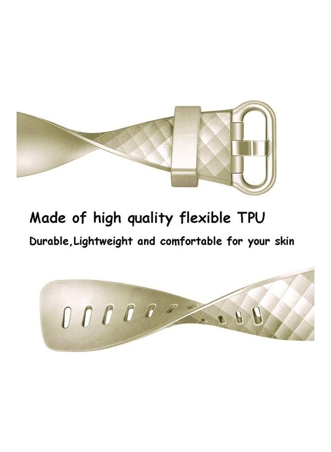 NIBEMINENT Official Pattern Metallic Watch Strap For FITBIT Charge 3 Gold - Image 2