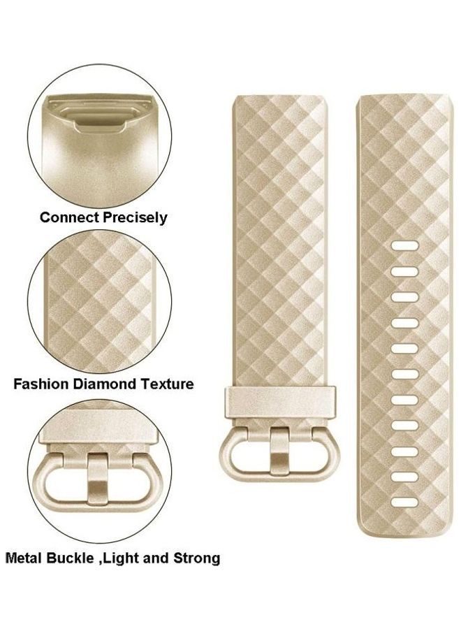 NIBEMINENT Official Pattern Metallic Watch Strap For FITBIT Charge 3 Gold - Image 1