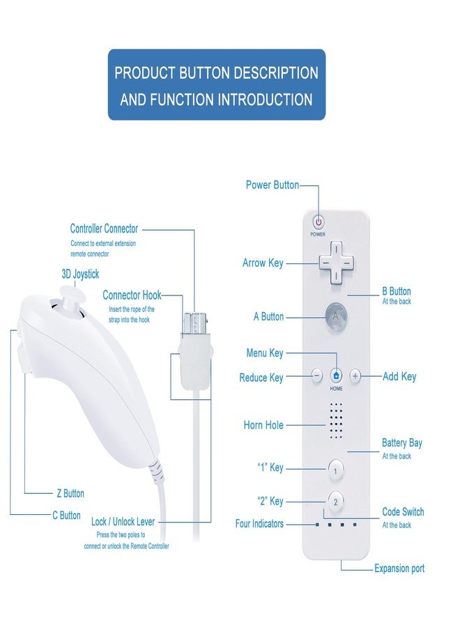 فيوتوك جهاز تحكم Wii من FIOTOK مع نونتشاك، وحدة تحكم Wii مع نونتشاك متوافقة مع Nintendo Wii/Wii U مع جراب من السيليكون وحزام معصم، أبيض - Image 5