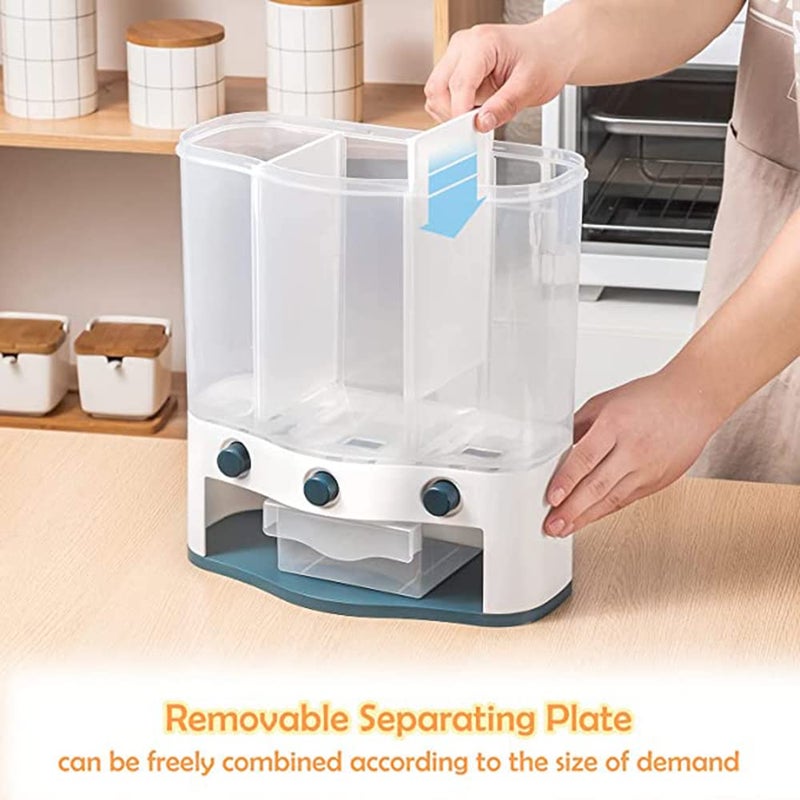 Mosquickâ® Rice Cereal Grain Dispenser Airtight Food Storage Containers Rice Dispenser daal Grain Pulses Container Sets 3 Grids cereal dispenser for kitchen pulses storage containers rice container - Image 2