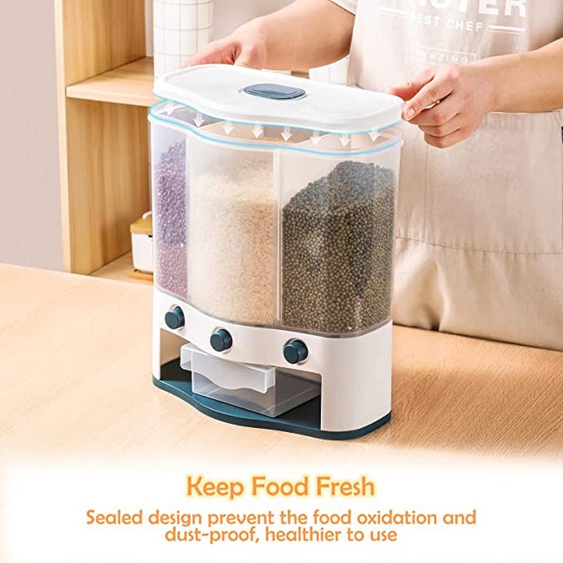 Mosquickâ® Rice Cereal Grain Dispenser Airtight Food Storage Containers Rice Dispenser daal Grain Pulses Container Sets 3 Grids cereal dispenser for kitchen pulses storage containers rice container - Image 3
