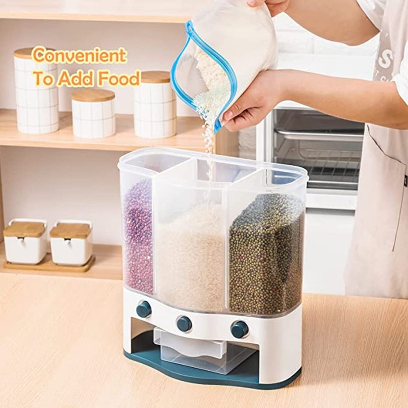 Mosquickâ® Rice Cereal Grain Dispenser Airtight Food Storage Containers Rice Dispenser daal Grain Pulses Container Sets 3 Grids cereal dispenser for kitchen pulses storage containers rice container - Image 5
