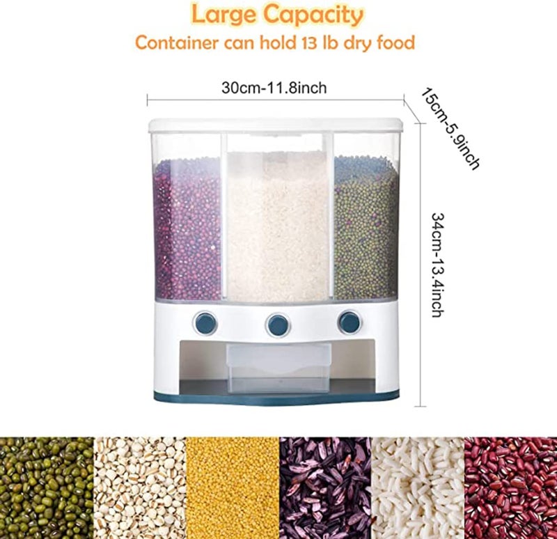 Mosquickâ® Rice Cereal Grain Dispenser Airtight Food Storage Containers Rice Dispenser daal Grain Pulses Container Sets 3 Grids cereal dispenser for kitchen pulses storage containers rice container - Image 4