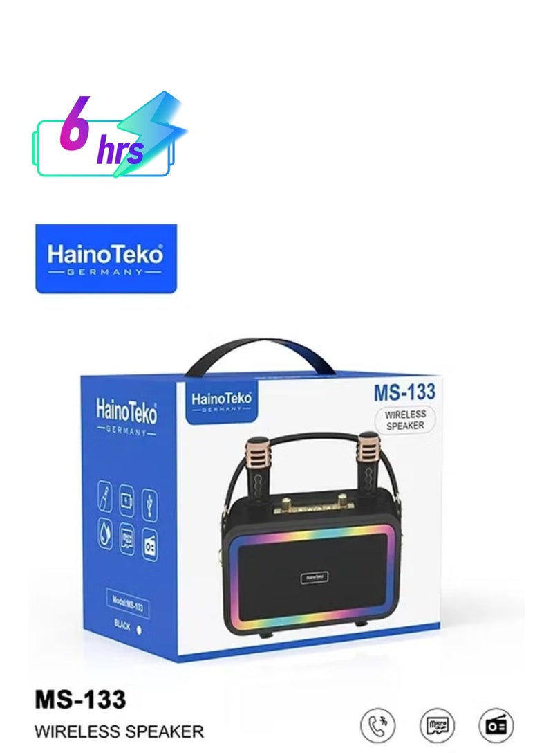 Haino Teko MS133 Portable Bluetooth Wireless Speaker with 2 Wireless Mics – High-Quality Sound, Rechargeable, Ideal for Parties, Karaoke, Outdoor Use - Image 1