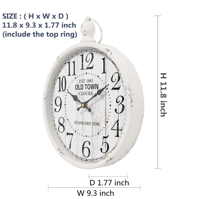 Menterry Retro Round Wall Clock. White Vintage Antique Style. Battery Operated Silent Wall Clocks for Farmhouse,Bathroom,Kitchen,Bedroom,Office, (11.8" H x 9.3" W) - Image 2