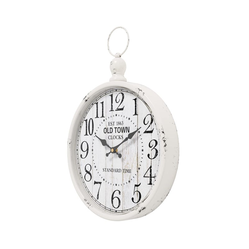 Menterry Retro Round Wall Clock. White Vintage Antique Style. Battery Operated Silent Wall Clocks for Farmhouse,Bathroom,Kitchen,Bedroom,Office, (11.8" H x 9.3" W) - Image 3