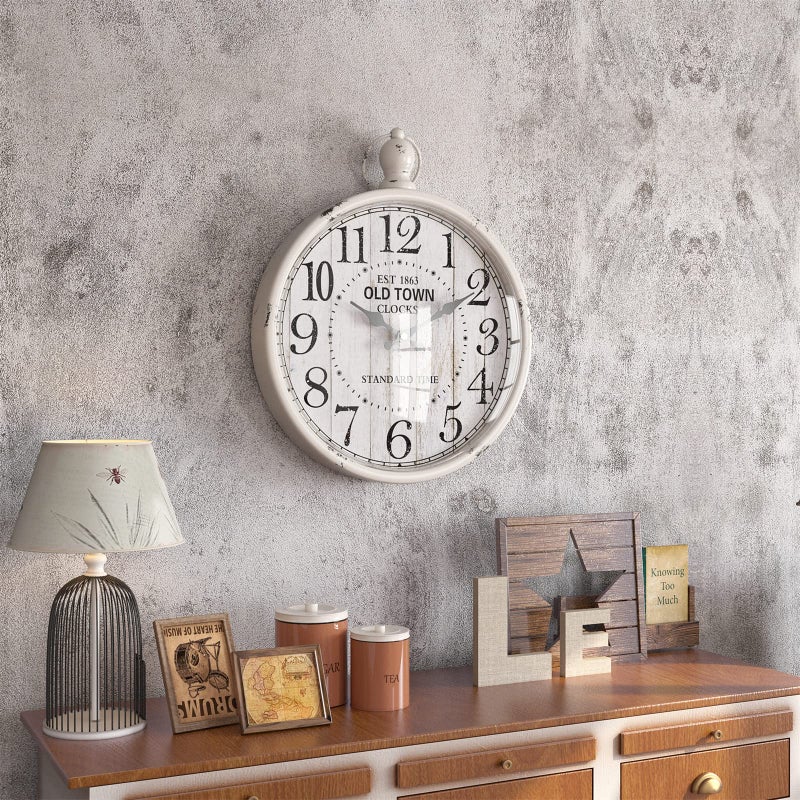 Menterry Retro Round Wall Clock. White Vintage Antique Style. Battery Operated Silent Wall Clocks for Farmhouse,Bathroom,Kitchen,Bedroom,Office, (11.8" H x 9.3" W) - Image 5