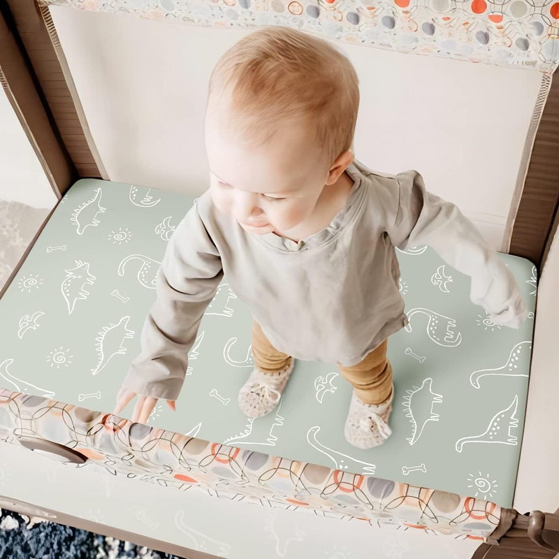 GRSSDER Pack n Play Sheets Fitted 2 Pack, Stretchy Ultra Soft Pack and Play Sheets, Universal Fitted Portable/Mini Crib Mattresses Snug and Safe, Jersey Crib Sheets for Boys, Dinosaurs - Image 5