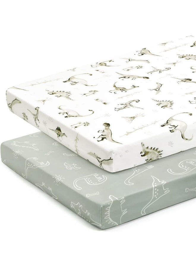GRSSDER Pack n Play Sheets Fitted 2 Pack, Stretchy Ultra Soft Pack and Play Sheets, Universal Fitted Portable/Mini Crib Mattresses Snug and Safe, Jersey Crib Sheets for Boys, Dinosaurs - Image 2