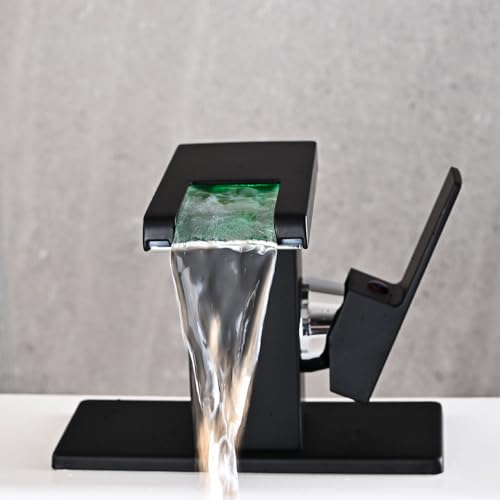 AVSIILE LED Bathroom Sink Faucet, Matte Black Waterfall Single Hole Handle Vanity Faucets for Sinks 1 Hole with Metal Pop Up Drain and 2 Water Supply Lines, Side Handle - Image 3