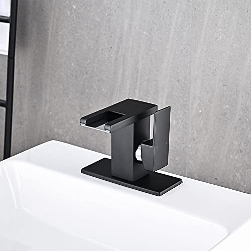 AVSIILE LED Bathroom Sink Faucet, Matte Black Waterfall Single Hole Handle Vanity Faucets for Sinks 1 Hole with Metal Pop Up Drain and 2 Water Supply Lines, Side Handle - Image 5