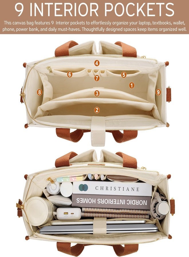 Bagstellar Canvas Tote Bag for Women, 15-Pocket Large Crossbody Handbag Bible Laptop Bag Zipper Bookbag for Teacher Work Travel College, M1.black, Medium-14inch, Fashion - Image 3