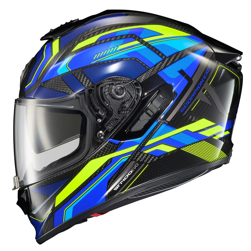 ScorpionEXO ST1400 EVO Carbon Fiber Full Face Sport Touring Street Motorcycle Helmet - Bluetooth Ready Speaker Pockets DOT ECE Hex (Gloss Blue - Medium) - Image 5