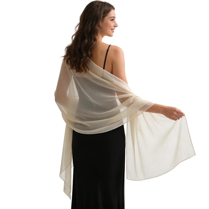BSRGMS 2pcs Chiffon Shawls and Wraps for Evening Dresses Women Elegant Soft Silky Wraps Wedding Bridal Scarfï¼ˆBlack Champagneï¼‰ - Image 2