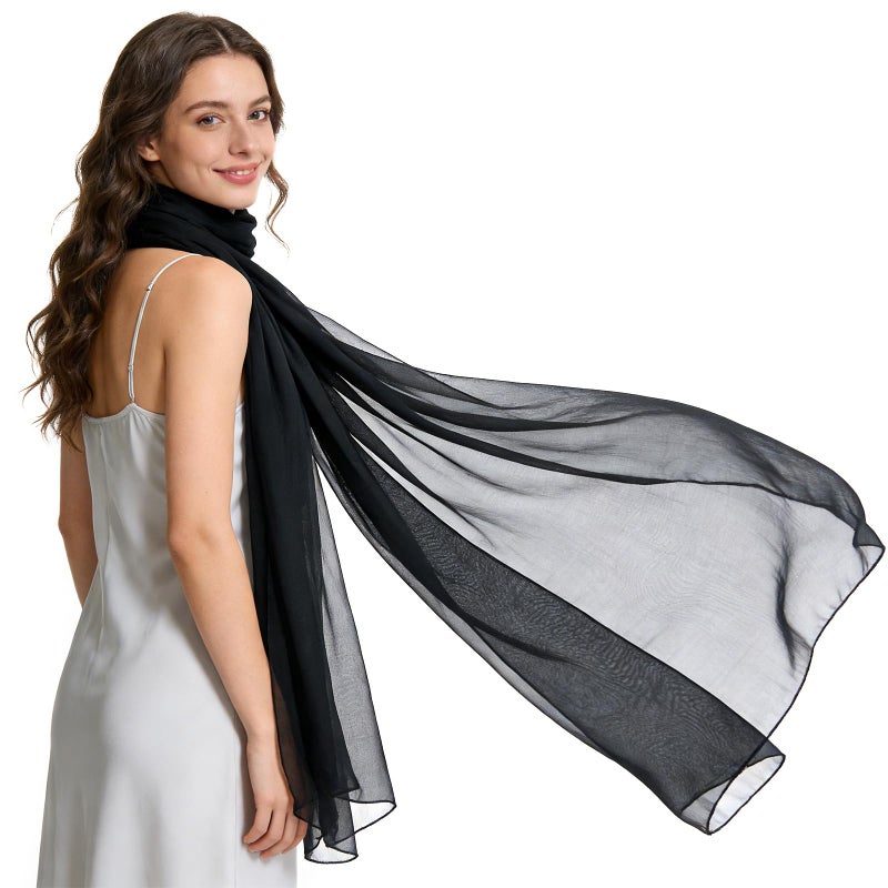 BSRGMS 2pcs Chiffon Shawls and Wraps for Evening Dresses Women Elegant Soft Silky Wraps Wedding Bridal Scarfï¼ˆBlack Champagneï¼‰ - Image 3