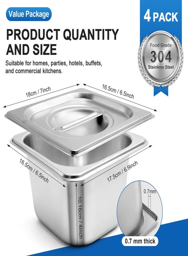 Philbinden 4 Pack Stainless Steel Hotel Pans 1/6 Size 4 Inch Deep With Lids, 0.7 mm Thick 304 Stainless Steel Hotel Pans for Ffor Home, Party, Hotel, Buffet Commercial Kitchen Use - Image 2
