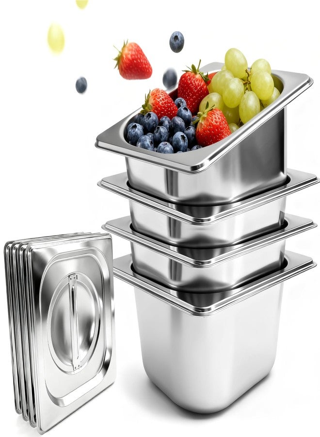 Philbinden 4 Pack Stainless Steel Hotel Pans 1/6 Size 4 Inch Deep With Lids, 0.7 mm Thick 304 Stainless Steel Hotel Pans for Ffor Home, Party, Hotel, Buffet Commercial Kitchen Use - Image 1