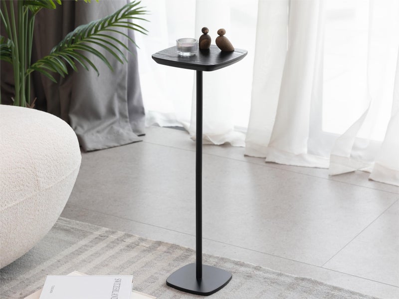 M MEETAKING Small Pedestal Drink Table, Wooden Top Side Tables Martini Cocktail Drink Stand, Durable Square Tiny End Table Accent Table with Weighted Base for Living Room, Bedroom, Office, Small Spaces, Black - Image 1