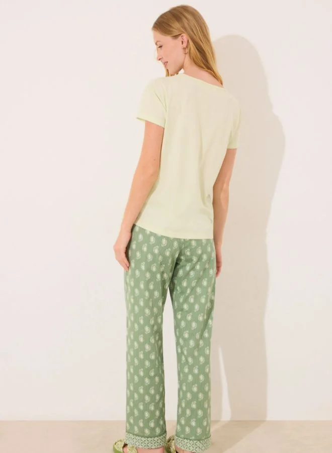 women'secret Green print cotton short sleeve pyjamas