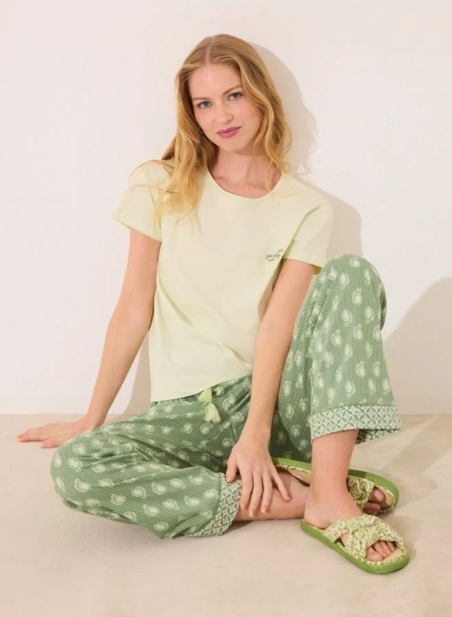 women'secret Green print cotton short sleeve pyjamas