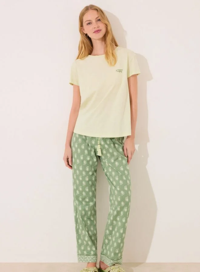 women'secret Green print cotton short sleeve pyjamas