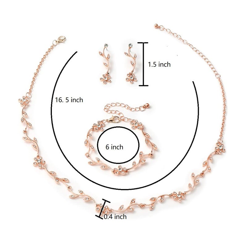 Hapibuy Crystal Necklace Earrings Bracelet Bridal Wedding Jewelry Set Rhinestone Choker Necklace For Brides Bridesmaid Rose Gold - Image 4