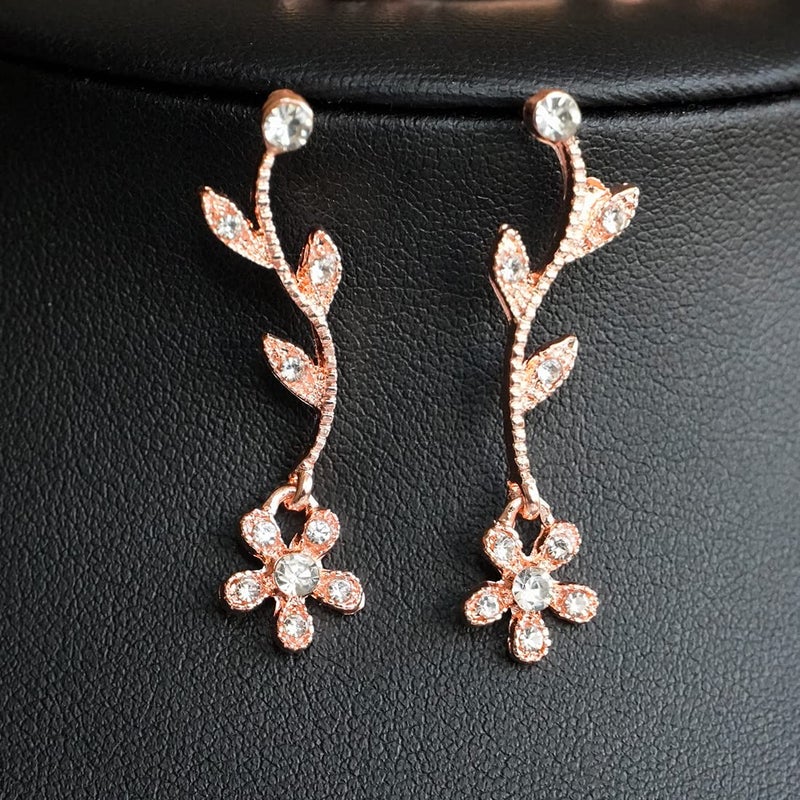 Hapibuy Crystal Necklace Earrings Bracelet Bridal Wedding Jewelry Set Rhinestone Choker Necklace For Brides Bridesmaid Rose Gold - Image 5
