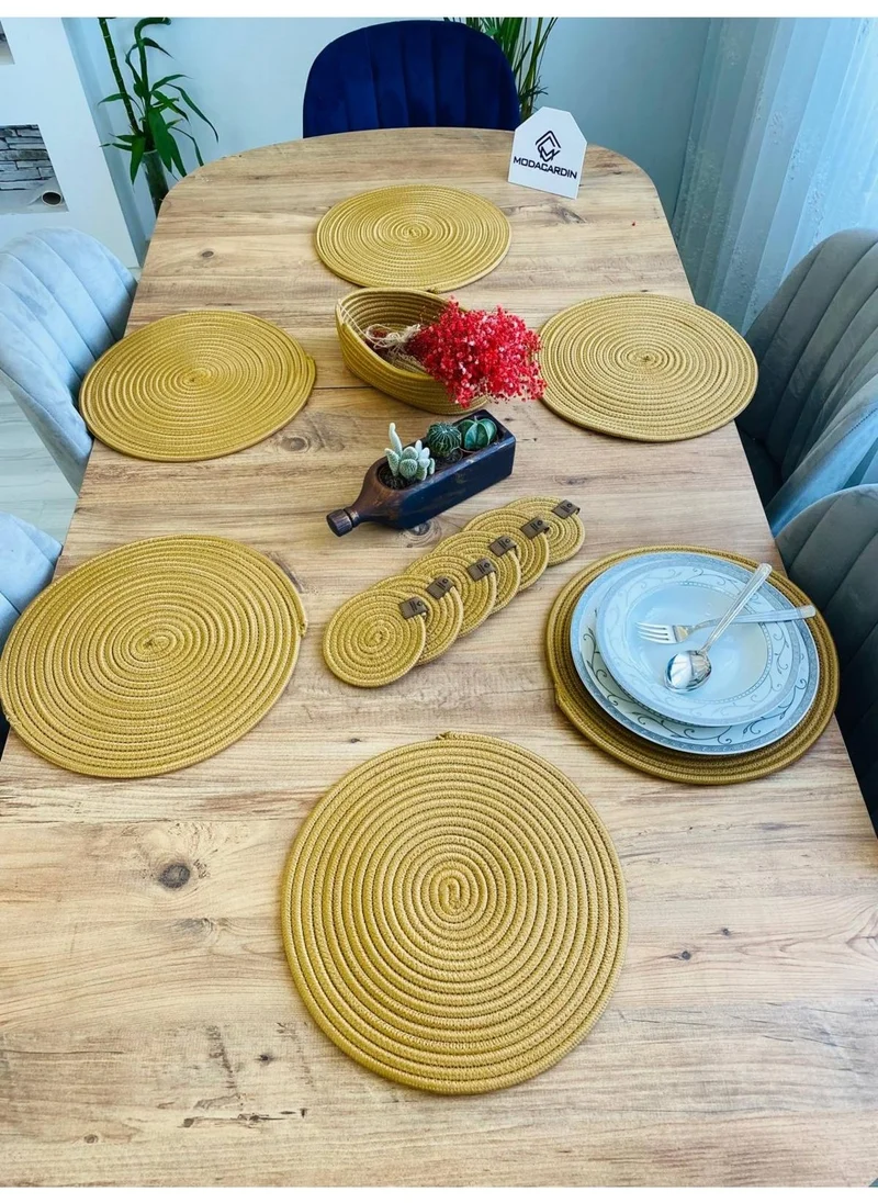 BDZ Deri BDZ Leather Wicker Jute Presentation Plate Mat American Service Coaster and Basket 13 Pieces