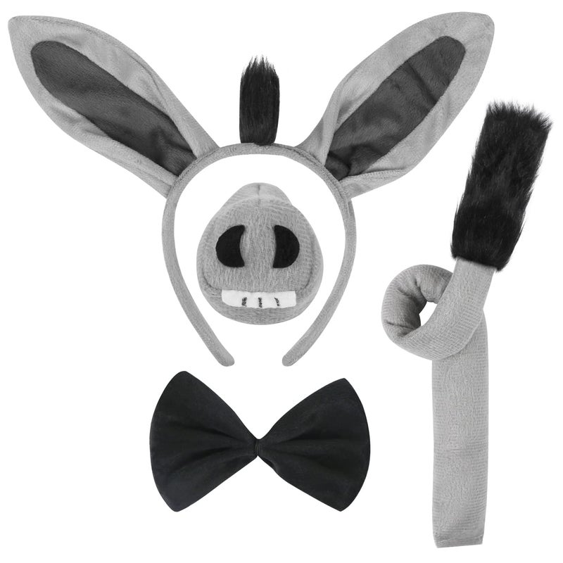 EVERMARKET 4 Pcs Donkey Costume Set Ears Headband Nose Tail and Bow Tie Animal Fancy Dress Kit Party Accessories for Halloween Birthday Christmas Cosplay Dress Up Party Decorations