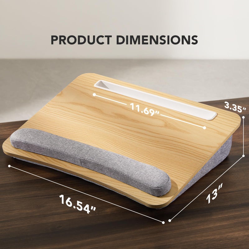 HUANUO Lap Laptop Desk - Portable Lap Desk with Pillow Cushion, Fits up to 15.6 inch Laptop, with Anti-Slip Strip & Storage Function for Home Office Students Use as Computer Stand - Light Wood - Image 4