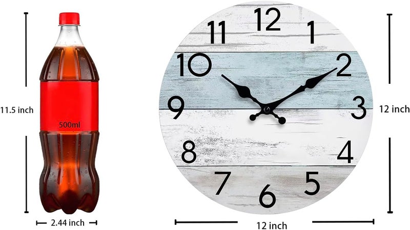 KECYET Wall Clock Silent Non-Ticking Wooden Clocks Battery Operated 12 Inch Small Country Retro Rustic and Beach Style Decorative for Living Room, Kitchen, Home,Bathroom, Bedroom (Blue) - Image 4