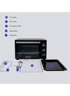 DOMEA 25L Electric Toaster Oven with Rotisserie & Convection, Countertop Oven, Adjustable Temperature (100-250°C), 60-Minute Timer, For Toasting, Baking, Roasting & Grilling, 1600W, Black  - Image 4
