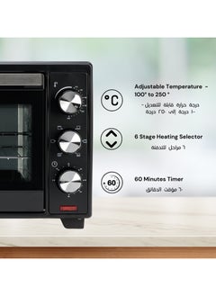 DOMEA 25L Electric Toaster Oven with Rotisserie & Convection, Countertop Oven, Adjustable Temperature (100-250°C), 60-Minute Timer, For Toasting, Baking, Roasting & Grilling, 1600W, Black  - Image 3