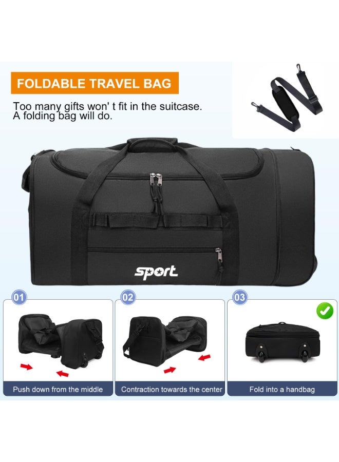 Arabest Large Rolling Duffel Bag for Travel with 2 Wheels Expandable Foldable Travel Bag No-Sag Design Lightweight Suitcase Luggage Bag for Men Women, Black - Image 3