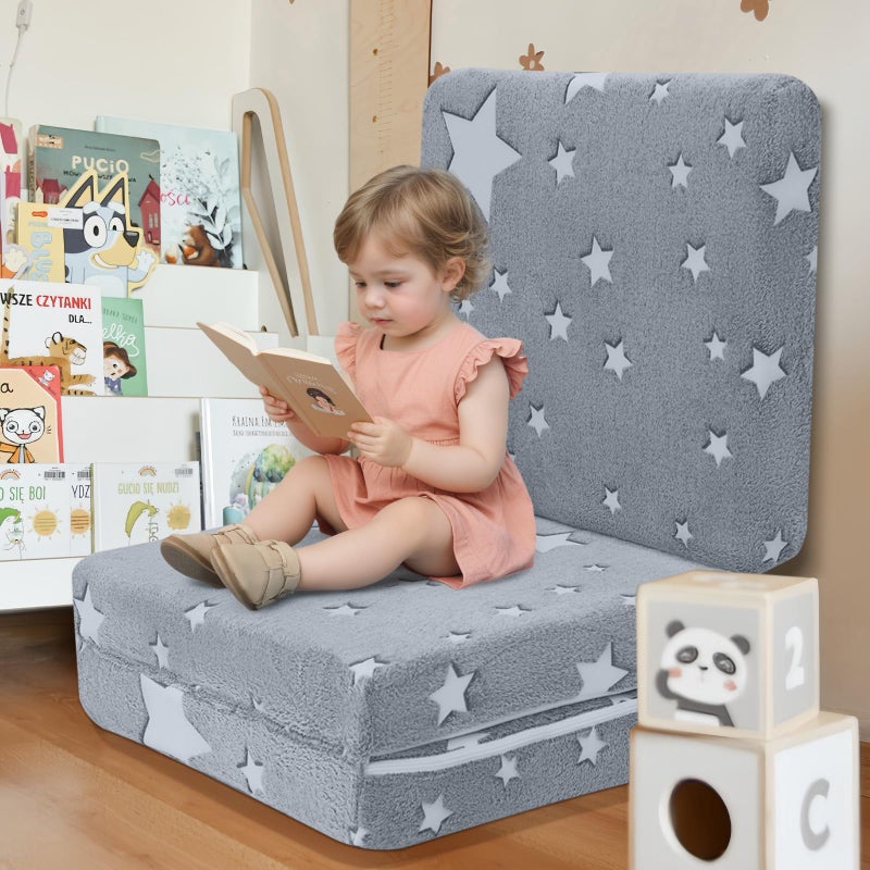 MeMoreCool Foldable Floor Mattress for Kids, Glow Star Trifold Mat, Kids Folding Mattress Portable Futon, 57x22 Inch Grey - Image 2